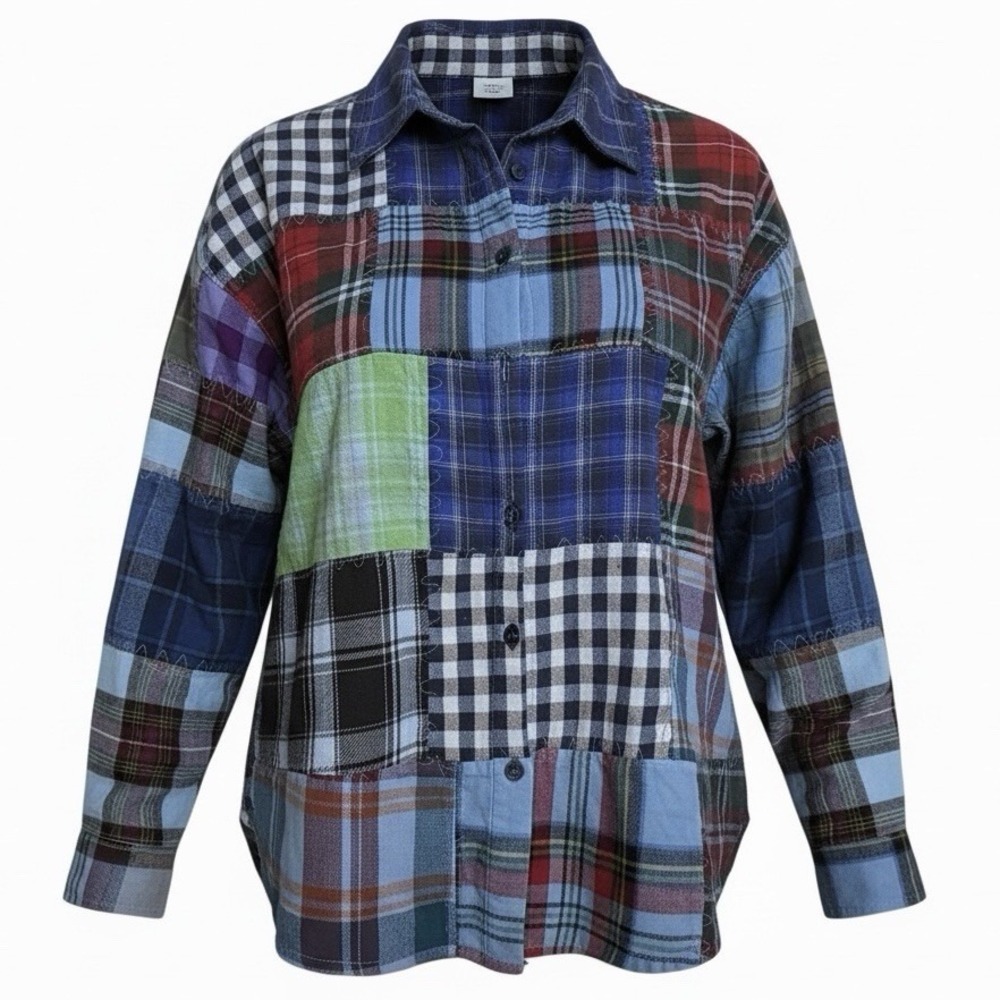 Earthbound Trading Co Patchwork Flannel Button Up Shirt Women's Size XL